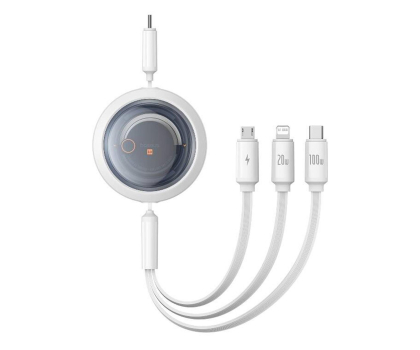 Kabel BASEUS Free2Draw Retractable Cable 3in1 100W 1,1m white P10368700211-03